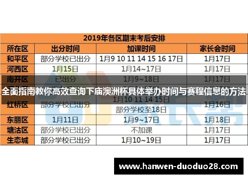 全面指南教你高效查询下庙澳洲杯具体举办时间与赛程信息的方法 全面指南教你高效查询下庙澳洲杯具体举办时间与赛程信息的方法
